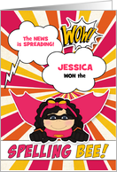Spelling Bee Winner Congratulations Pink Girl Superhero Custom card