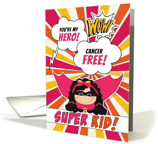 Cancer Free Congratulations Kids Girl Pink Superhero card (1511486)