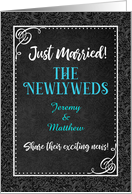 Just Married Announcement Mr and Mr Black Damask Custom Names card