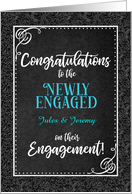 Engagement Congratulations Charcoal Damask Custom card