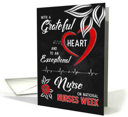 Nurses Week Grateful Heart Red and White Rose Chalkboard Theme card