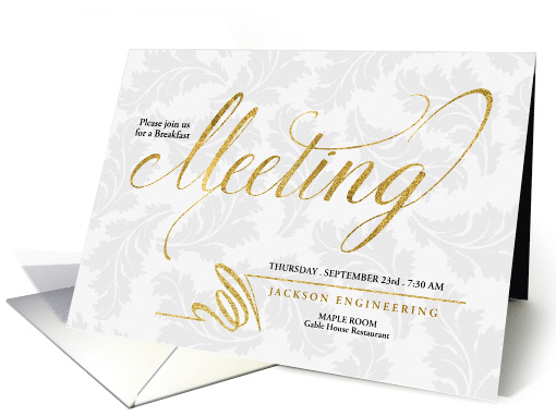 Breakfast Meeting Invitation Faux Gold Leaf Custom Text Blank card