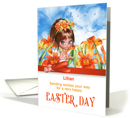 for Girls at Easter Orange and White Lily Garden with Custom Name card