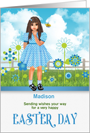 for Girls at Easter Blue Flower Garden with Custom Name card