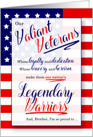 for Brother Veterans Day Stars and Stripes Legendary Warriors card