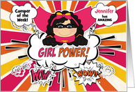 Camper of the Week Girl Power Pink and Orange with Custom Name card