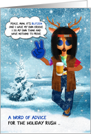 Funny Blitzen Reindeer Hippie Themed Holiday Humor card