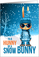 for Young Son Cute Blue Christmas Hunny of a Snow Bunny card