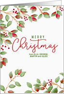 Merry Christmas Wood Look with Holly Leaves Custom Name card