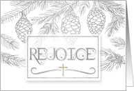Rejoice Christian Christmas Typography with Silver Pine Branches card