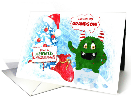 for Young Grandson Monster Christmas Custom Text card (1542484)
