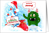 for Young Son Monster Christmas Custom Text card