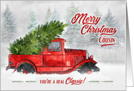 for Cousin Vintage Classic Truck Christmas Watercolor card