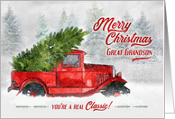 for Great Grandson Vintage Classic Truck Christmas Watercolor card