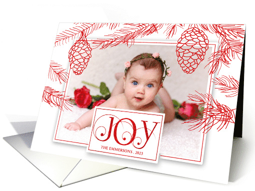 Red Pines Christmas Photo with Joy Typography card (1543744)