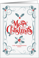 Merry Christmas Retro Themed Holly and Berries with Custom Text card