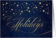 Happy Holidays Navy Blue and Faux Gold Leaf with Stars card