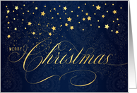 Merry Christmas Navy Blue and Faux Gold Leaf with Stars card