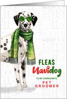 Pet Groomer Dalmatian Funny Fleas Navidog Christmas Custom card