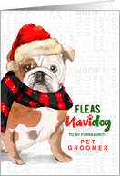 Pet Groomer English Bulldog Funny Fleas Navidog Christmas Custom card