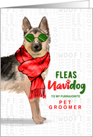 Pet Groomer German Shepherd Fleas Navidog Christmas Custom card