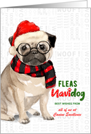 Pug Dog Breed Funny Fleas Navidog Christmas Custom Name card