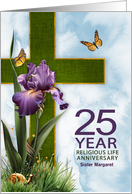 for Nun 25th Religious Life Anniversary Purple Iris and Cross card