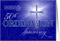 50th Ordination Anniversary Blue and Silver Christian Cross card