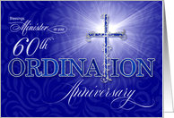 for Minister 60th Ordination Anniversary Blue Christian Cross card