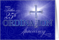 for Priest 25th Ordination Silver Anniversary Blue Christian Cross card