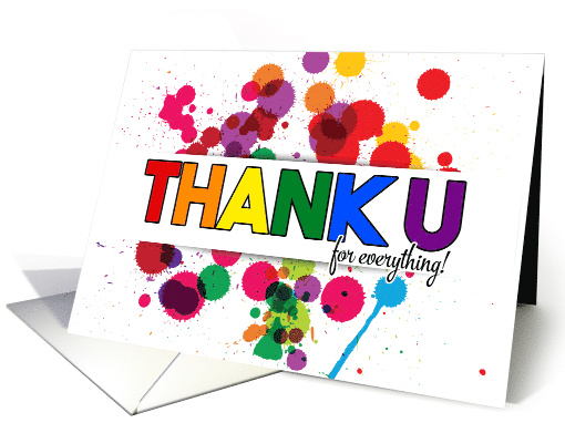 Thank You LGBT Rainbow Colors Theme with Paint Splatters Blank card