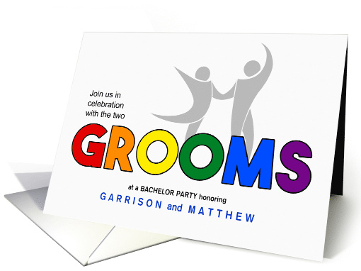 Two Grooms Bachelor Party Invite LGBT Rainbow Theme card (1555814)
