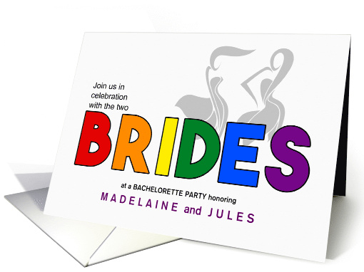 Two Brides Bachelorette Party Invite LGBT Rainbow Theme card (1555824)