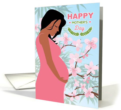 Happy Mother's Day Mommy-to-Be Woman and Cherry Blossoms card