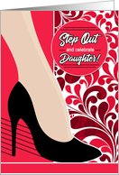 Daughter’s Birthday Caucasian Woman’s Leg with Bold Pink and Red card
