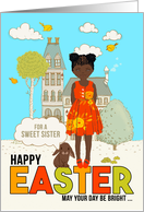 for Young Sister on Easter African American Girl with Brown Bunny card