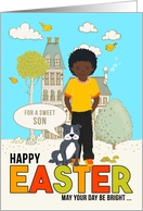 for Young Son on Easter African American Boy with Dog card