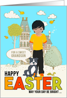 for Young Grandson on Easter Asian American Boy with Dog card