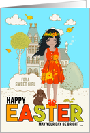 for Young Girl on Easter Asian American Child with Brown Bunny card