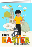 for Young Boy on Easter Asian American Child with Dog card