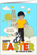 for Young Nephew on Easter Asian American Boy with Dog card