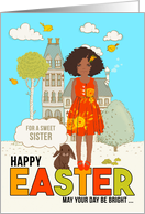 for Young Sister on Easter Latin American Girl with Bunny card