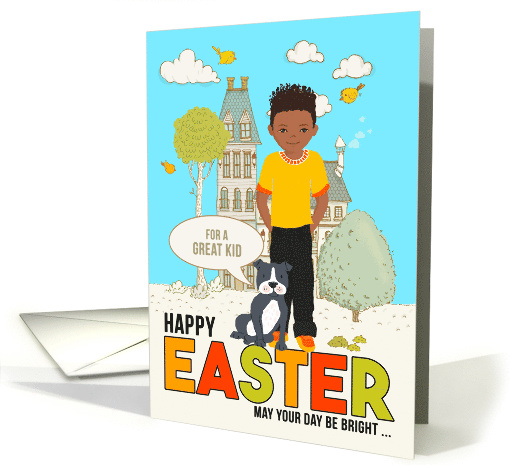 for Young Child Easter Latin American Boy with Puppy Dog card