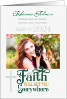Graduation Announcement Religious Christian Theme Green 2024 card