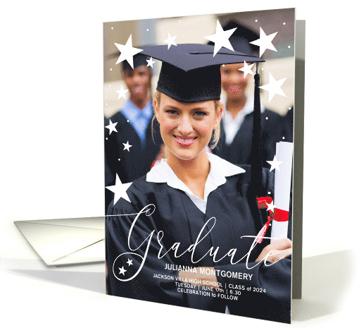 Graduation Ceremony Invite with Stars Graduate Photo card (1564286)