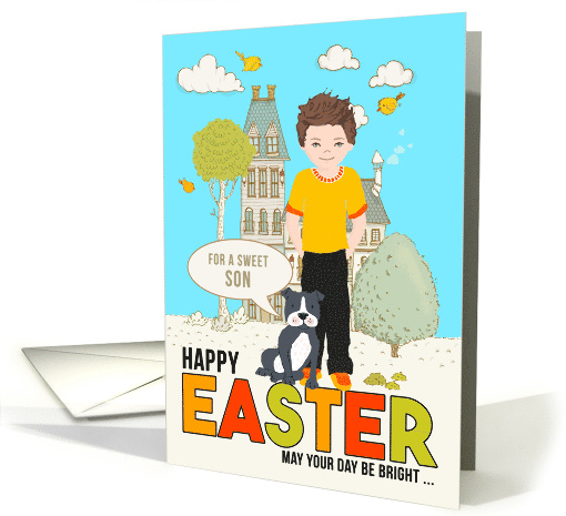 for a Young Son on Easter Caucasian Boy with Dog card (1564678)
