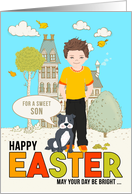 for a Young Son on Easter Caucasian Boy with Dog card