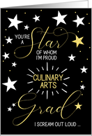 Culinary Arts Graduate Black Gold and White Stars Typography card