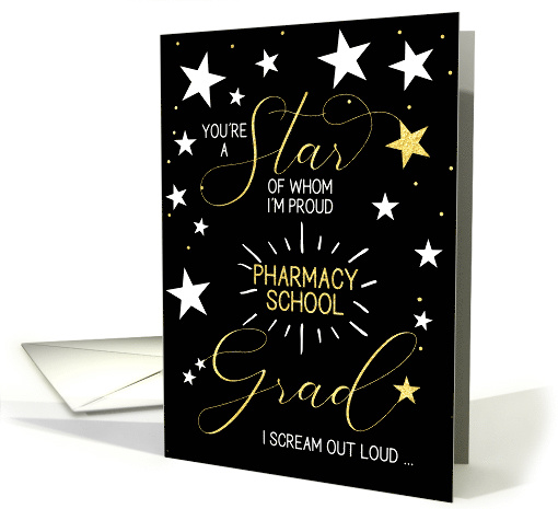 Pharmacology Graduate Black Gold and White Stars Typography card