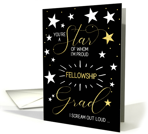 Fellowship Graduate Black Gold and White Stars Typography card